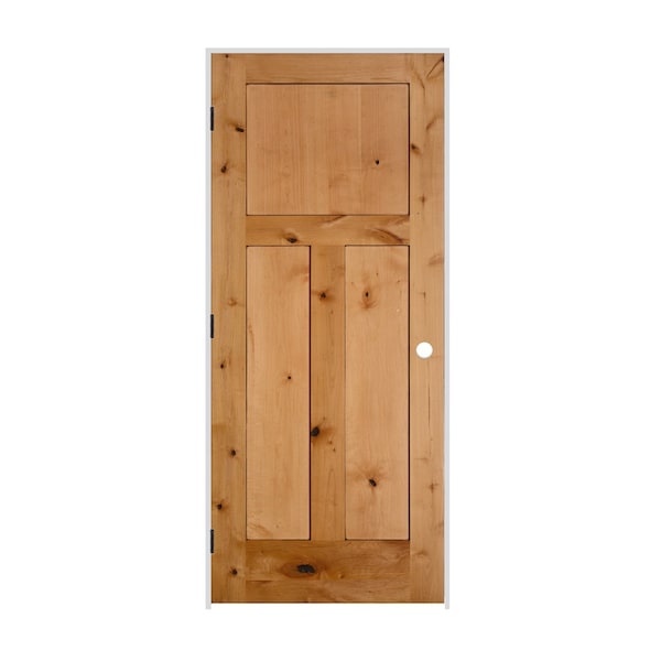 Trimlite 18"x80"x13/8" Knotty Alder 3Panel Mission Interior Shaker 71/4" RH Prehung Door Black Hinges 1668ska8403RH1D714 - main